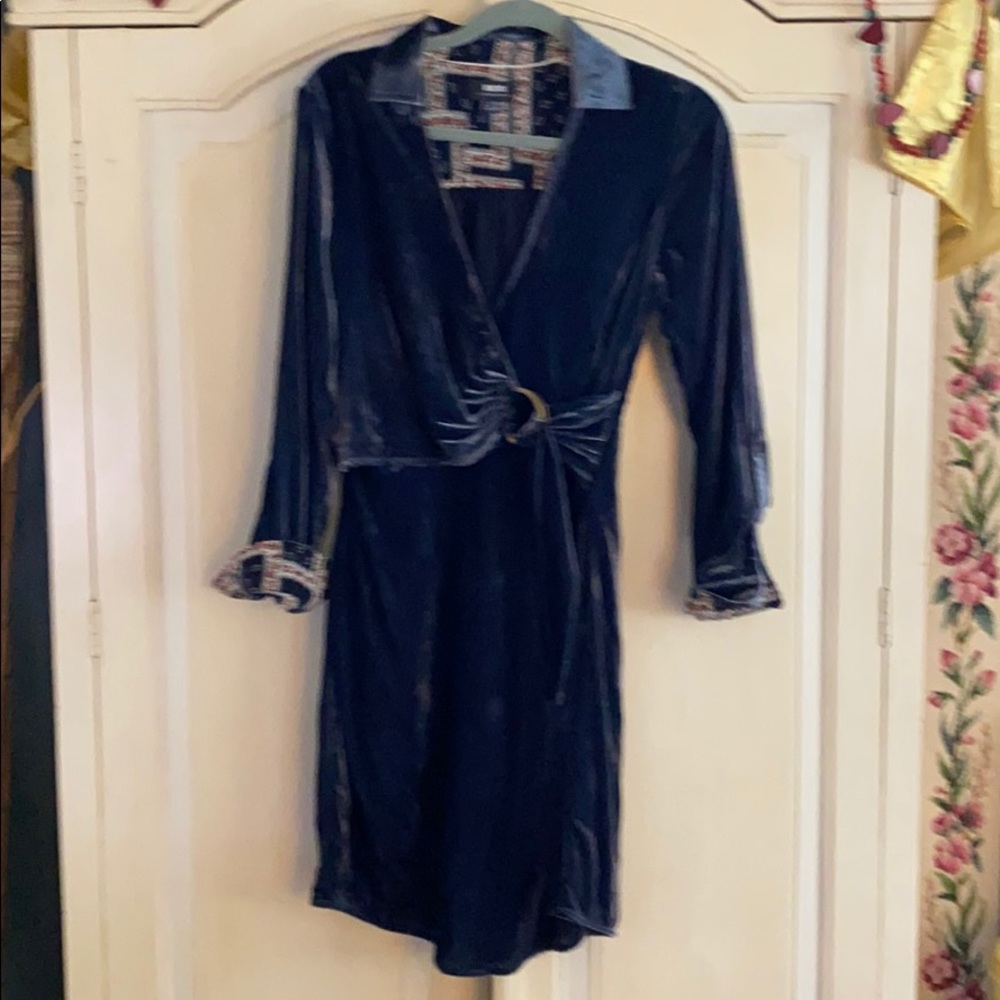 Anthropologie Blue Velvet Dress  Sz 4 Maeve